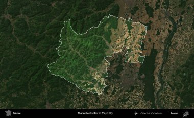 Thann-Guebwiller. Fransa 'nın idari alanı, Mayıs 2023' te çekilen Kopernik Nöbetçi karolarından oluşan koyu renkli bir uydu görüntüsüyle vurgulandı ve özetlendi.