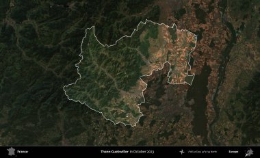 Thann-Guebwiller. Fransa 'nın idari alanı, Ekim 2023' te çekilen Kopernik Nöbetçi karolarından oluşan koyu renkli bir uydu görüntüsü üzerinde vurgulandı ve özetlendi.