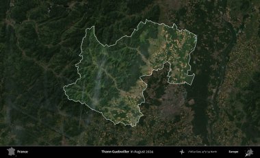 Thann-Guebwiller. Fransa 'nın idari alanı, Ağustos 2024' te çekilen Kopernik Sentinel karolarından oluşan koyu renkli bir uydu görüntüsü üzerinde vurgulandı ve özetlendi.