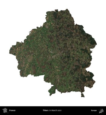 Hırsızlar. Fransa 'nın idari bölgesi, Mart 2021' de çekilen Kopernik Nöbetçi karolarından oluşan bir uydu görüntüsüyle beyaza izole edildi.