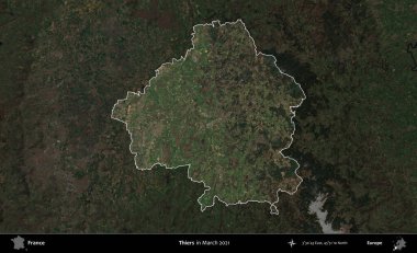 Hırsızlar. Fransa 'nın idari alanı, Mart 2021' de çekilen Kopernik Sentinel karolarından oluşan koyu renkli bir uydu görüntüsü üzerinde vurgulandı ve özetlendi.
