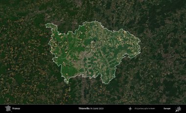 Thionville 'de. Fransa 'nın idari alanı, Haziran 2021' de çekilen Kopernik Sentinel karolarından oluşan koyu renkli bir uydu görüntüsü üzerinde vurgulandı ve özetlendi.