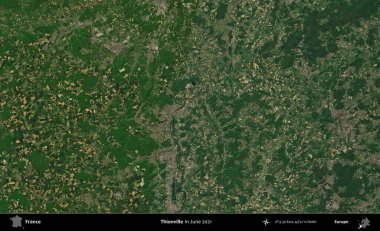 Thionville 'de. Copernicus Sentinel 'in Haziran 2021' de çekilmiş uydu görüntüsü üzerine Fransa 'nın idari bölgesi.