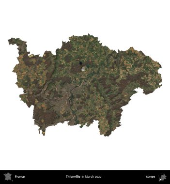Thionville 'de. Fransa 'nın idari bölgesi, Mart 2022' de çekilen Kopernik Nöbetçi karolarından oluşan bir uydu görüntüsüyle beyaza izole edildi.