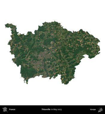 Thionville 'de. Fransa 'nın idari bölgesi, Mayıs 2023' te çekilen Kopernik Nöbetçi karolarından oluşan bir uydu görüntüsüyle beyaza izole edildi.
