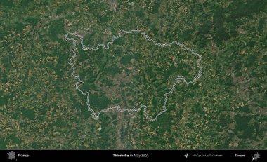 Thionville 'de. Mayıs 2023 'te çekilen Copernicus Sentinel karolarından oluşan bir uydu görüntüsünde Fransa' nın idari bölgesinin ana hatları belirlendi.