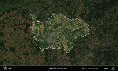 Thionville 'de. Fransa 'nın idari alanı, Ağustos 2024' te çekilen Kopernik Sentinel karolarından oluşan koyu renkli bir uydu görüntüsü üzerinde vurgulandı ve özetlendi.