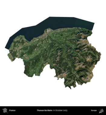 Thonon-les-Bains. Fransa 'nın idari bölgesi, Ekim 2023' te çekilen Kopernik Nöbetçi karolarından oluşan bir uydu görüntüsüyle beyaza izole edildi.