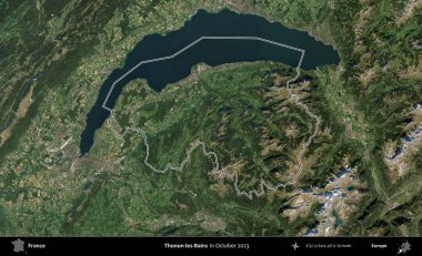 Thonon-les-Bains. Copernicus Sentinel 'in Ekim 2023' te çekilen uydu görüntüsünde Fransa 'nın idari bölgesinin ana hatları belirlendi.