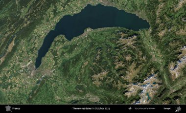 Thonon-les-Bains. Copernicus Sentinel 'in Ekim 2023' te çekilmiş uydu görüntüsü üzerine Fransa 'nın idari bölgesi.