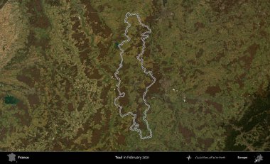 Toul. Copernicus Sentinel 'in Şubat 2021' de çekilen uydu görüntüsünde Fransa 'nın idari bölgesinin ana hatları belirlendi.