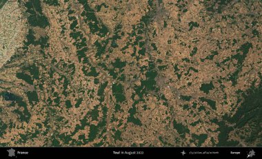 Toul. Copernicus Sentinel 'in Ağustos 2022' de çekilmiş uydu görüntüsü üzerine Fransa 'nın idari bölgesi.