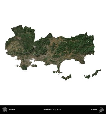 Toulon. Fransa 'nın idari bölgesi, Mayıs 2018' de çekilen Kopernik Nöbetçi karolarından oluşan bir uydu görüntüsüyle beyaza izole edildi.