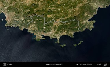 Toulon. Copernicus Sentinel 'in Kasım 2023' te çekilen uydu görüntüsünde Fransa 'nın idari bölgesinin ana hatları belirlendi.