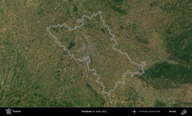 Toulouse. Haziran 2023 'te çekilen Copernicus Sentinel karolarından oluşan bir uydu görüntüsünde Fransa' nın idari bölgesinin ana hatları belirlendi.