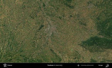 Toulouse. Copernicus Sentinel 'in Haziran 2023' te çekilmiş uydu görüntüsü üzerine Fransa 'nın idari bölgesi.