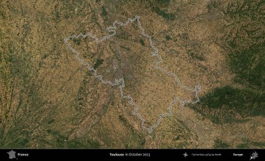 Toulouse. Copernicus Sentinel 'in Ekim 2023' te çekilen uydu görüntüsünde Fransa 'nın idari bölgesinin ana hatları belirlendi.