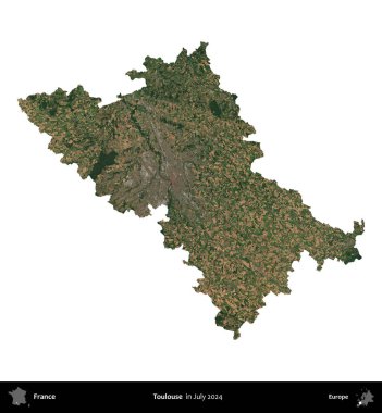 Toulouse. Fransa 'nın idari bölgesi, Temmuz 2024' te çekilen Kopernik Nöbetçi karolarından oluşan bir uydu görüntüsü ile beyaza izole edildi.