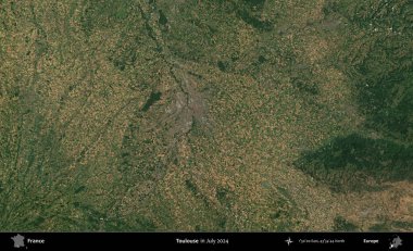 Toulouse. Copernicus Sentinel 'in Temmuz 2024' te çekilmiş uydu görüntüsü üzerine Fransa 'nın idari bölgesi