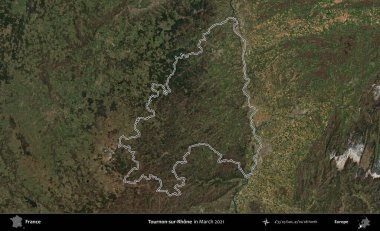 Tournon-sur-Rhone. Mart 2021 'de çekilen Copernicus Sentinel karolarından oluşan bir uydu görüntüsünde Fransa' nın idari bölgesinin ana hatları belirlendi.