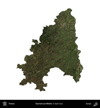 Tournon-sur-Rhone. Fransa 'nın idari bölgesi, Nisan 2022' de çekilen Kopernik Nöbetçi karolarından oluşan bir uydu görüntüsüyle beyaza izole edildi.