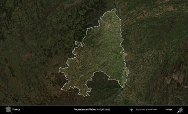 Tournon-sur-Rhone. Fransa 'nın idari alanı, Nisan 2022' de çekilen Kopernik Nöbetçi karolarından oluşan koyu renkli bir uydu görüntüsü üzerinde vurgulandı ve özetlendi.