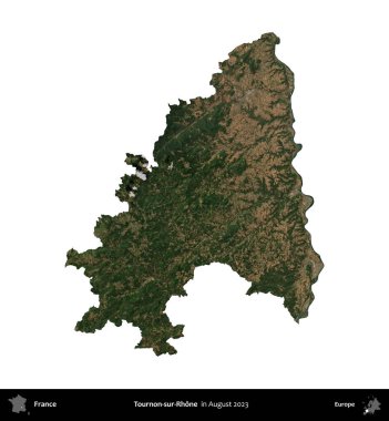 Tournon-sur-Rhone. Fransa 'nın idari bölgesi, Ağustos 2023' te çekilen Kopernik Nöbetçi karolarından oluşan bir uydu görüntüsüyle beyaza izole edildi.