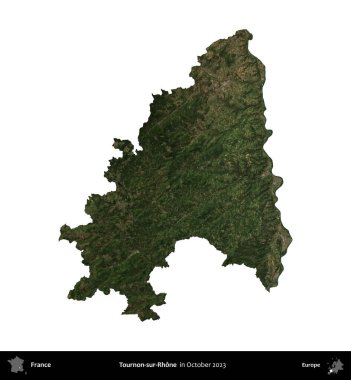 Tournon-sur-Rhone. Fransa 'nın idari bölgesi, Ekim 2023' te çekilen Kopernik Nöbetçi karolarından oluşan bir uydu görüntüsüyle beyaza izole edildi.