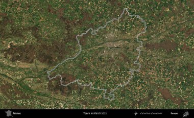 Turlar. Mart 2022 'de çekilen Copernicus Sentinel karolarından oluşan bir uydu görüntüsünde Fransa' nın idari bölgesinin ana hatları belirlendi.