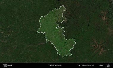 Tulle. Fransa 'nın idari alanı, Mayıs 2024' te çekilen Kopernik Nöbetçi karolarından oluşan koyu renkli bir uydu görüntüsü üzerinde vurgulandı ve özetlendi.