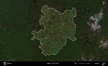Ussel. Fransa 'nın idari alanı, Nisan 2024' te çekilen Kopernik Nöbetçi karolarından oluşan koyu renkli bir uydu görüntüsü üzerinde vurgulandı ve özetlendi.