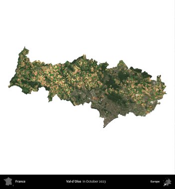 Val-d'Oise. Fransa 'nın idari bölgesi, Ekim 2023' te çekilen Kopernik Nöbetçi karolarından oluşan bir uydu görüntüsüyle beyaza izole edildi.