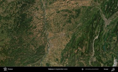 Valence. Copernicus Sentinel 'in Eylül 2020' de çekilmiş uydu görüntüsü üzerine Fransa 'nın idari bölgesi.