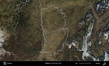 Valence. Copernicus Sentinel 'in Şubat 2023' te çekilen uydu görüntüsünde Fransa 'nın idari bölgesinin ana hatları belirlendi.