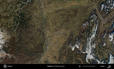 Valence. Copernicus Sentinel 'in Şubat 2023' te çekilmiş uydu görüntüsü üzerine Fransa 'nın idari bölgesi.