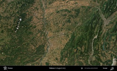 Valence. Copernicus Sentinel 'in Ağustos 2023' te çekilmiş uydu görüntüsü üzerine Fransa 'nın idari bölgesi.