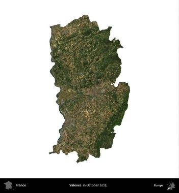 Valence. Fransa 'nın idari bölgesi, Ekim 2023' te çekilen Kopernik Nöbetçi karolarından oluşan bir uydu görüntüsüyle beyaza izole edildi.