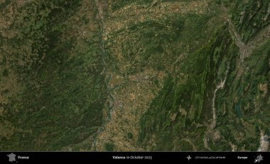 Valence. Copernicus Sentinel 'in Ekim 2023' te çekilmiş uydu görüntüsü üzerine Fransa 'nın idari bölgesi.