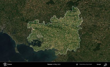Vannes. Fransa 'nın idari alanı, Mayıs 2022' de çekilen Kopernik Sentinel karolarından oluşan koyu renkli bir uydu görüntüsü üzerinde vurgulandı ve özetlendi.