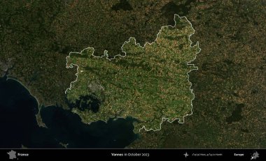 Vannes. Fransa 'nın idari alanı, Ekim 2023' te çekilen Kopernik Nöbetçi karolarından oluşan koyu renkli bir uydu görüntüsü üzerinde vurgulandı ve özetlendi.