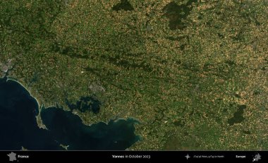 Vannes. Copernicus Sentinel 'in Ekim 2023' te çekilmiş uydu görüntüsü üzerine Fransa 'nın idari bölgesi.