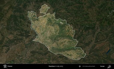 Vaucluse. Fransa 'nın idari alanı, Temmuz 2023' te çekilen Kopernik Nöbetçi karolarından oluşan koyu renkli bir uydu görüntüsüyle vurgulandı ve özetlendi.