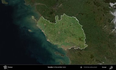 Vendee. Fransa 'nın idari alanı, Kopernik Sentinel' in Kasım 2022 'de çekilmiş koyu renkli bir uydu görüntüsüyle vurgulandı ve özetlendi.