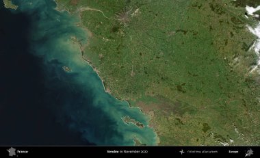Vendee. Copernicus Sentinel 'in Kasım 2022' de çekilmiş uydu görüntüsü üzerine Fransa 'nın idari bölgesi.