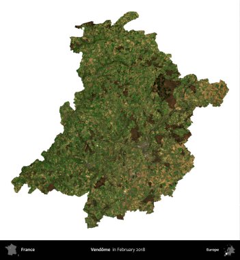 Vendome. Fransa 'nın idari bölgesi, Şubat 2018' de çekilen Kopernik Nöbetçi karolarından oluşan uydu görüntüsüyle beyaza izole edildi.