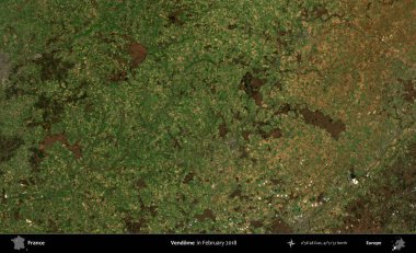 Vendome. Copernicus Sentinel 'in Şubat 2018' de çekilmiş uydu görüntüsü üzerine Fransa 'nın idari bölgesi