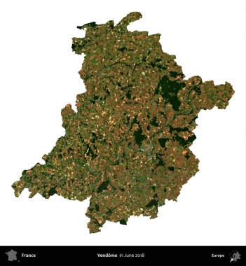 Vendome. Fransa 'nın idari bölgesi, Haziran 2018' de çekilen Kopernik Nöbetçi karolarından oluşan uydu görüntüsüyle beyaza izole edildi.