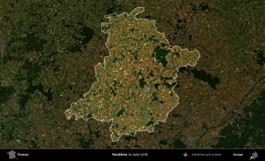 Vendome. Fransa 'nın idari alanı, Haziran 2018' de çekilen Kopernik Sentinel karolarından oluşan koyu renkli bir uydu görüntüsü üzerinde vurgulandı ve özetlendi.
