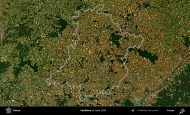 Vendome. Haziran 2018 'de çekilen Copernicus Sentinel karolarından oluşan bir uydu görüntüsü üzerine Fransa' nın idari bölgesinin ana hatlarını belirledik.