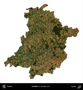 Vendome. Fransa 'nın idari bölgesi, Ekim 2021' de çekilen Kopernik Nöbetçi karolarından oluşan bir uydu görüntüsüyle beyaza izole edildi.